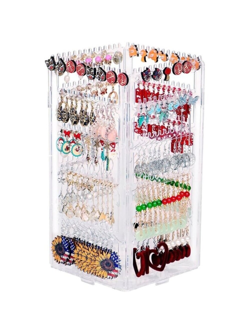 360 Rotating Earring Holder Stand Acrylic Jewelry Organizer with 5 Tiers Storage